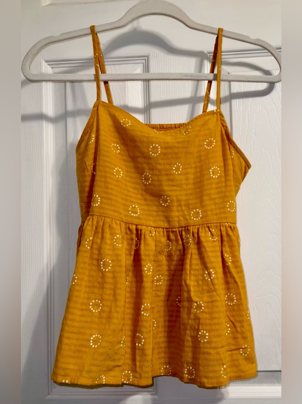 a.n.a Mustard Yellow Smocked Top with White Dot Detail